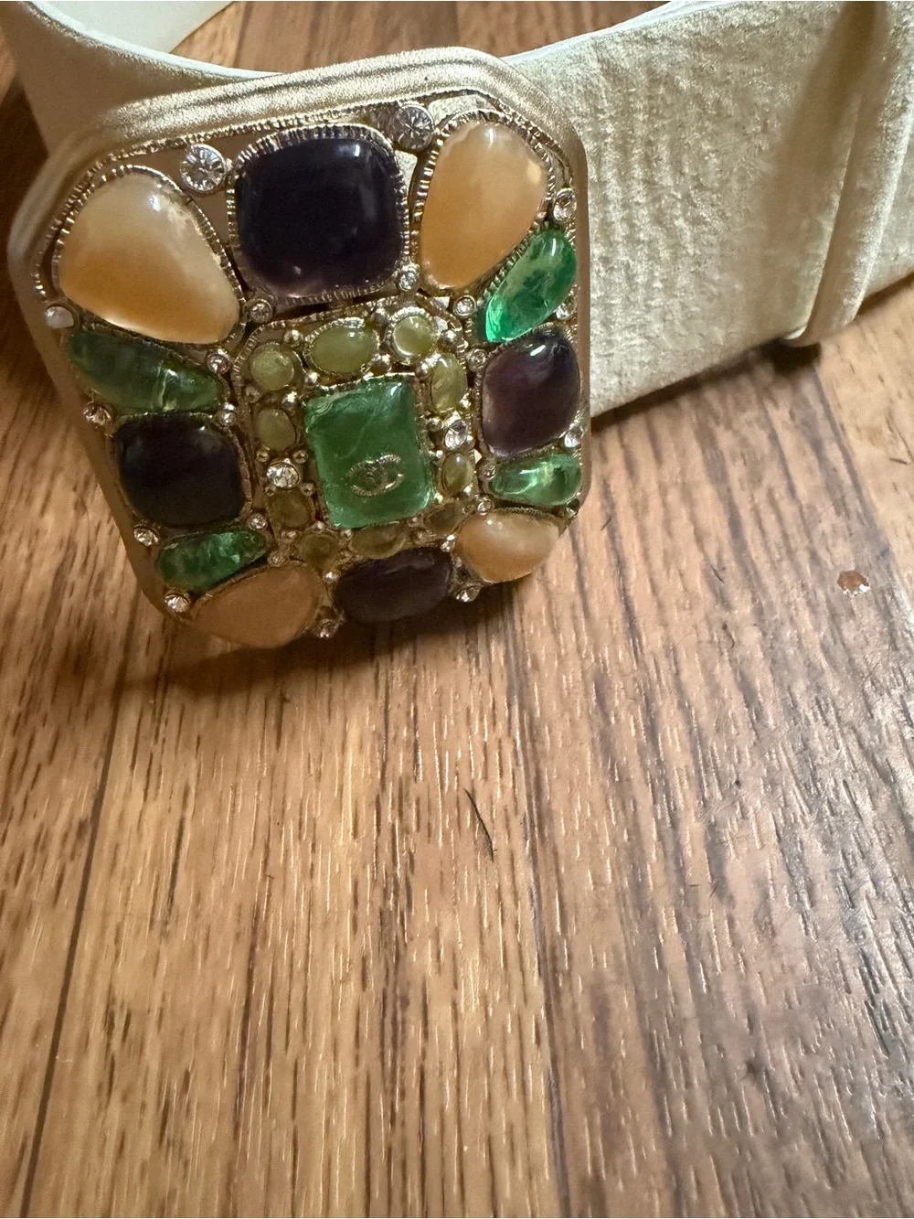 White Suede Chanel Gripoix Pate De Verre Belt Year 2008